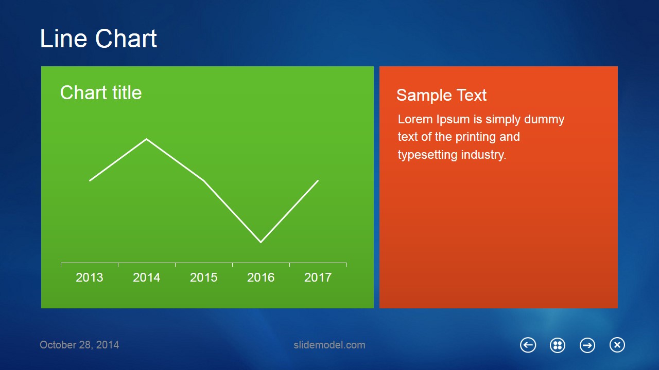 Line Chart PowerPoint Template Slide with Metro UI