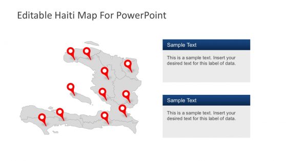 Flat Haiti Map with Location Pin and TextBoxes