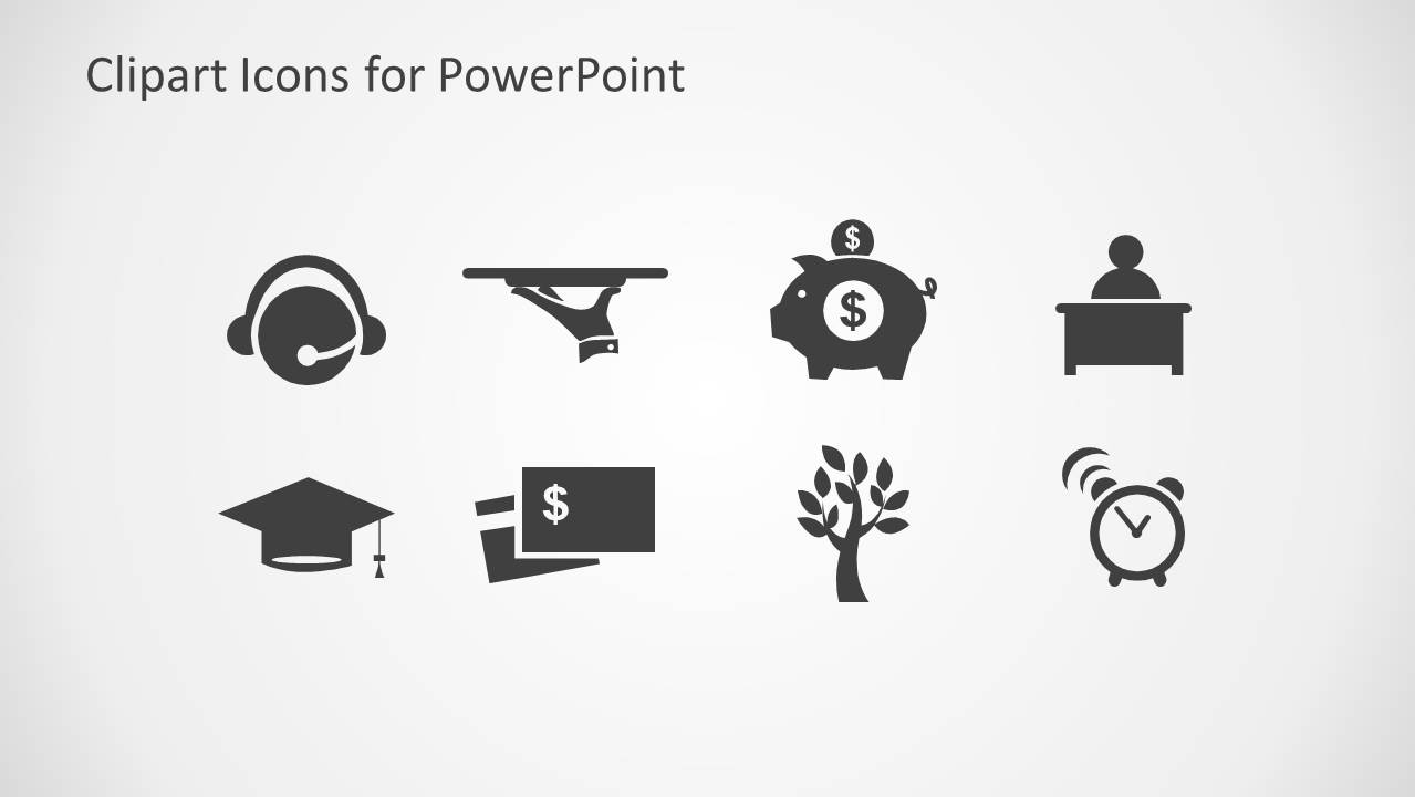 Misc Icon Clipart Set for PowerPoint with Gray Background