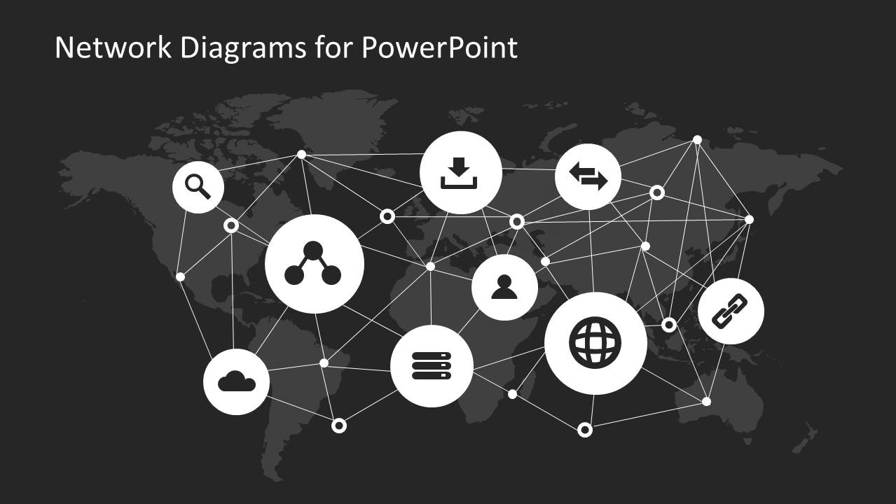 World Map Network Diagram for PowerPoint