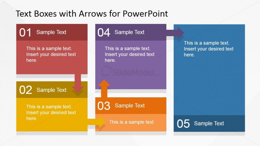 5 Steps Flat Textboxes Workflow PowerPoint Diagram