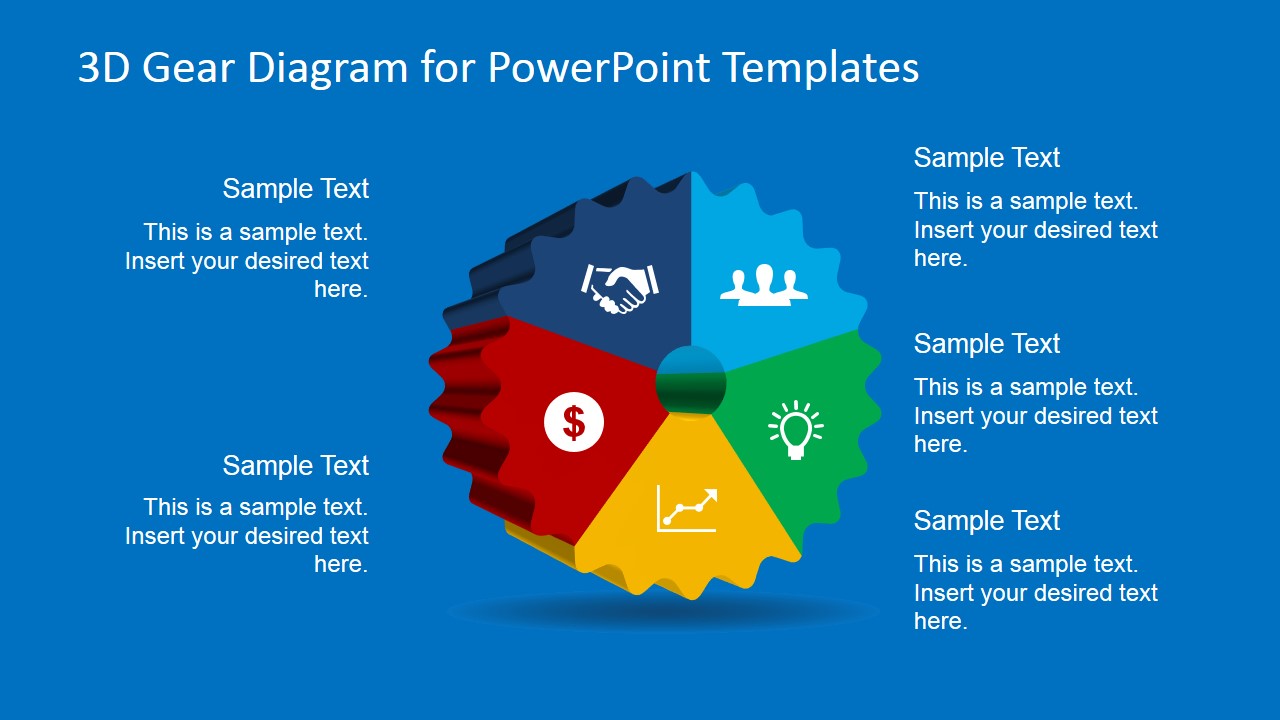 5 Steps 3d Gear Diagram For Powerpoint