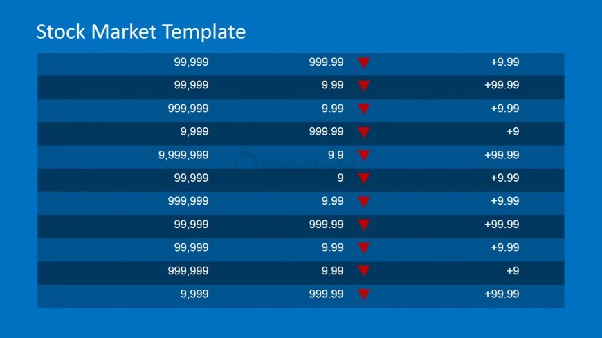 PowerPoint Table with Prices and Trend Arrow Icon