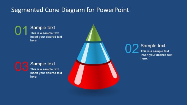 3D Segmented Cone Diagram for PowerPoint – 3 Segments
