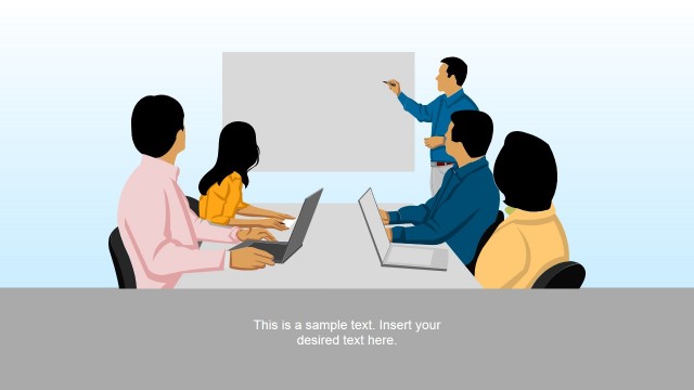 Conference Set-up with Five Team Members PowerPoint Scene