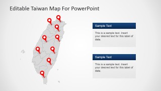 Taiwan with GPS Pins and Text Placeholders