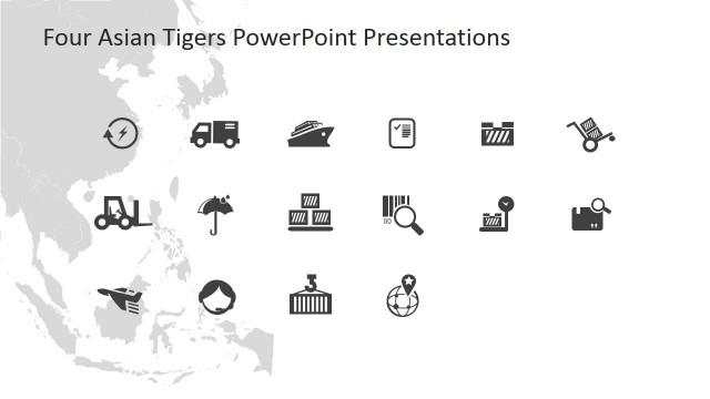 Flat Icons of Market and Trading of Four Asian Tigers