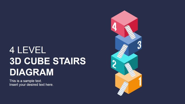 Flat 3D Cube Stairs Diagram for PowerPoint