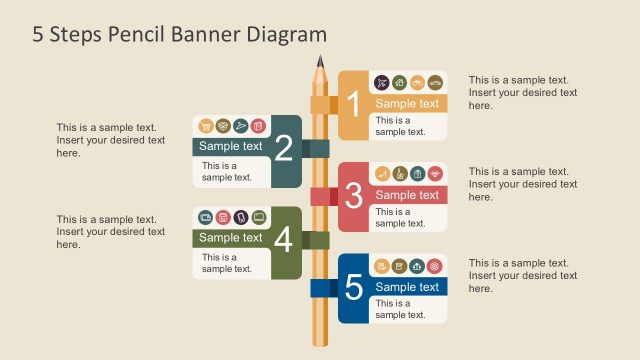 5 Steps Pencil Banner PowerPoint Infographics