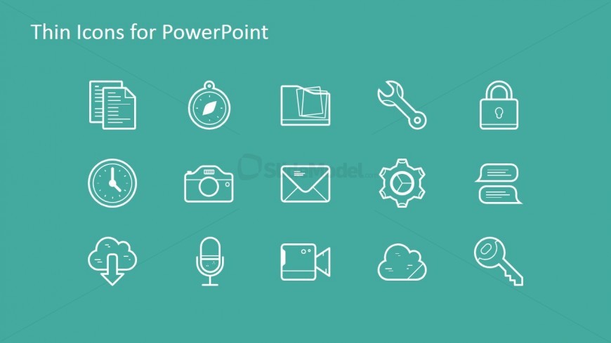 15 Thin Icons Over Green Background