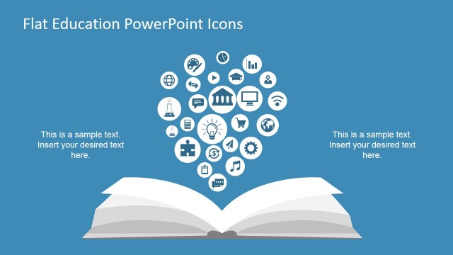 Flat Open Book Scene and Education Icons for PowerPoint