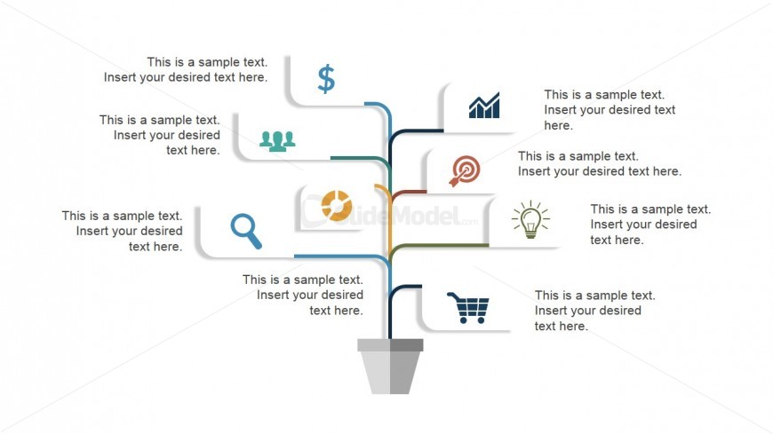Icons in Colored Tree Infographic with Placeholders