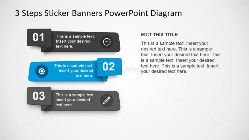 PowerPoint 3 Steps Horizontal Banners Flat Design