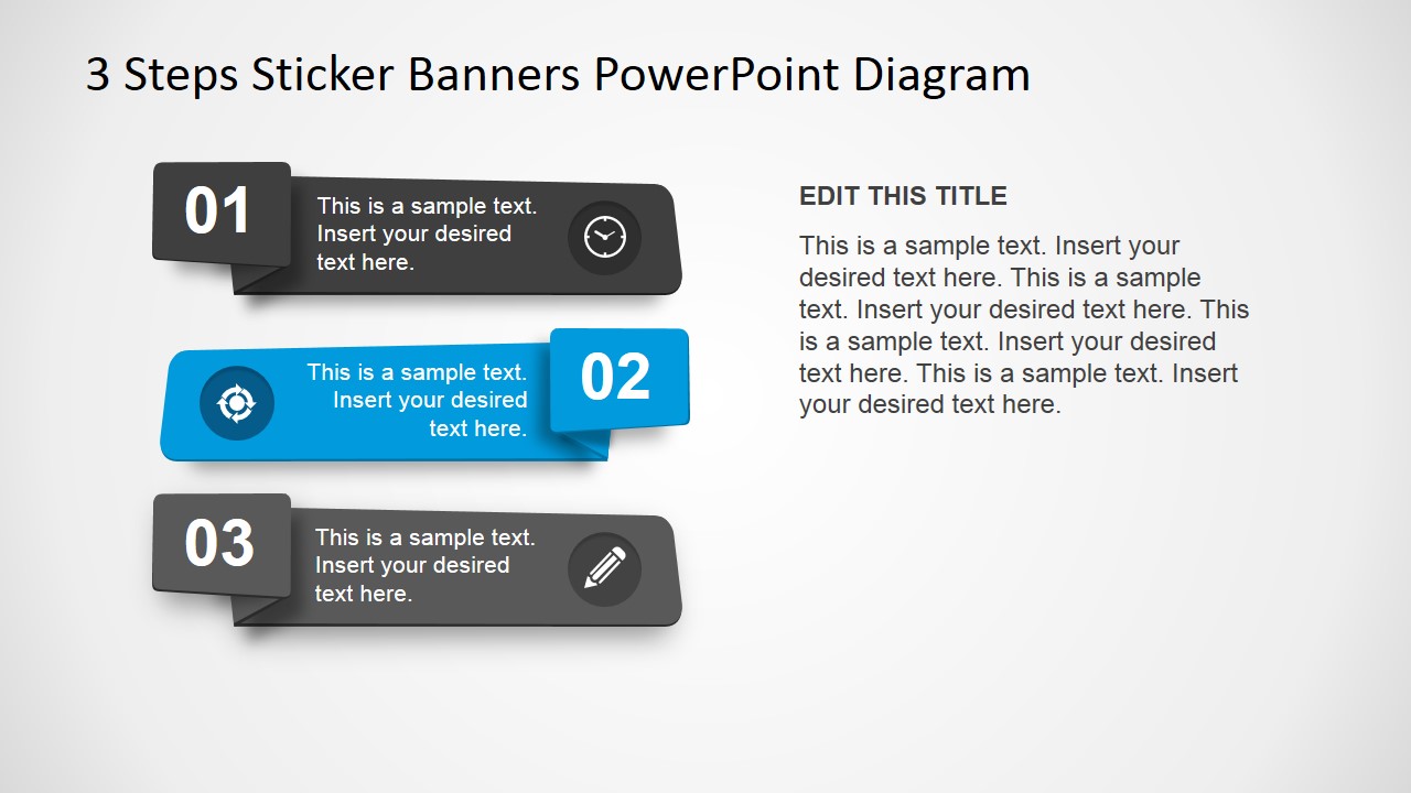 PowerPoint 3 Steps Horizontal Banners Flat Design