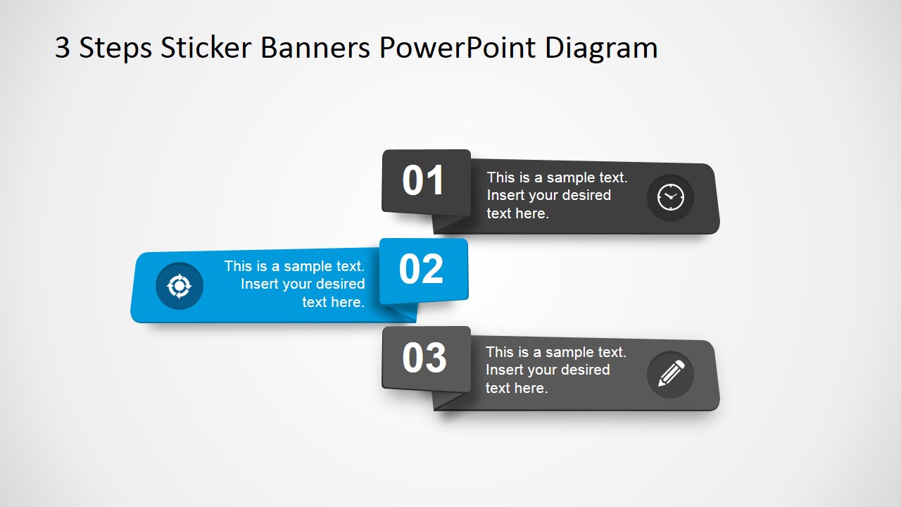 PowerPoint Sticker Banner Shapes 3 Steps