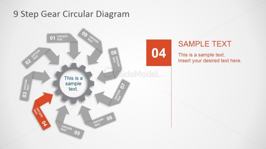 PowerPoint Diagram With Gear Shape and Nine Arrows