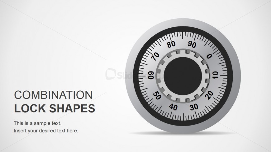 Presentation slide for PowerPoint and Google Slides including a combination lock illustration and infographic in PowerPoint. This slide and presentation graphic can be used to prepare presentations on topics such as security and banking.