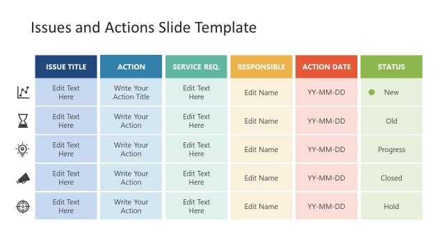Issue and Action Editable PowerPoint Matrix Diagram