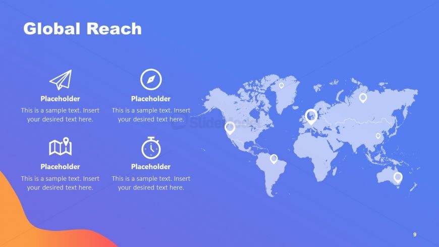 Global Reach Presentation Slide with Icons