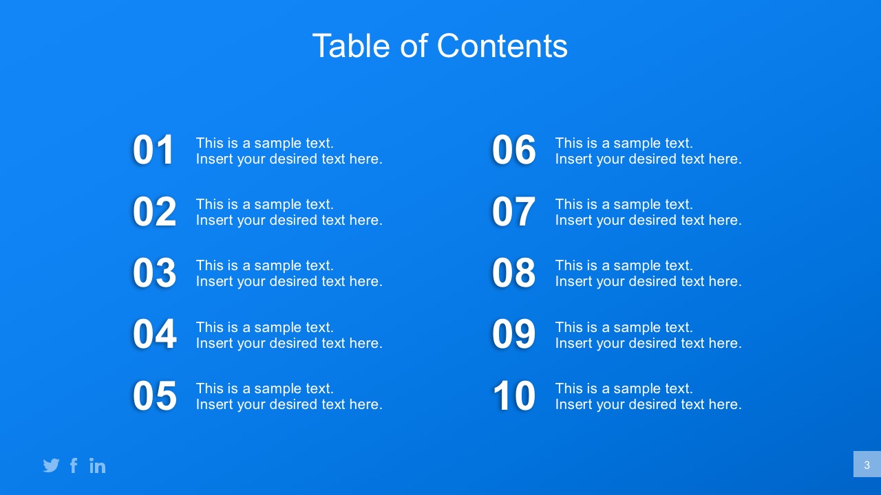 Standard business plan table contents