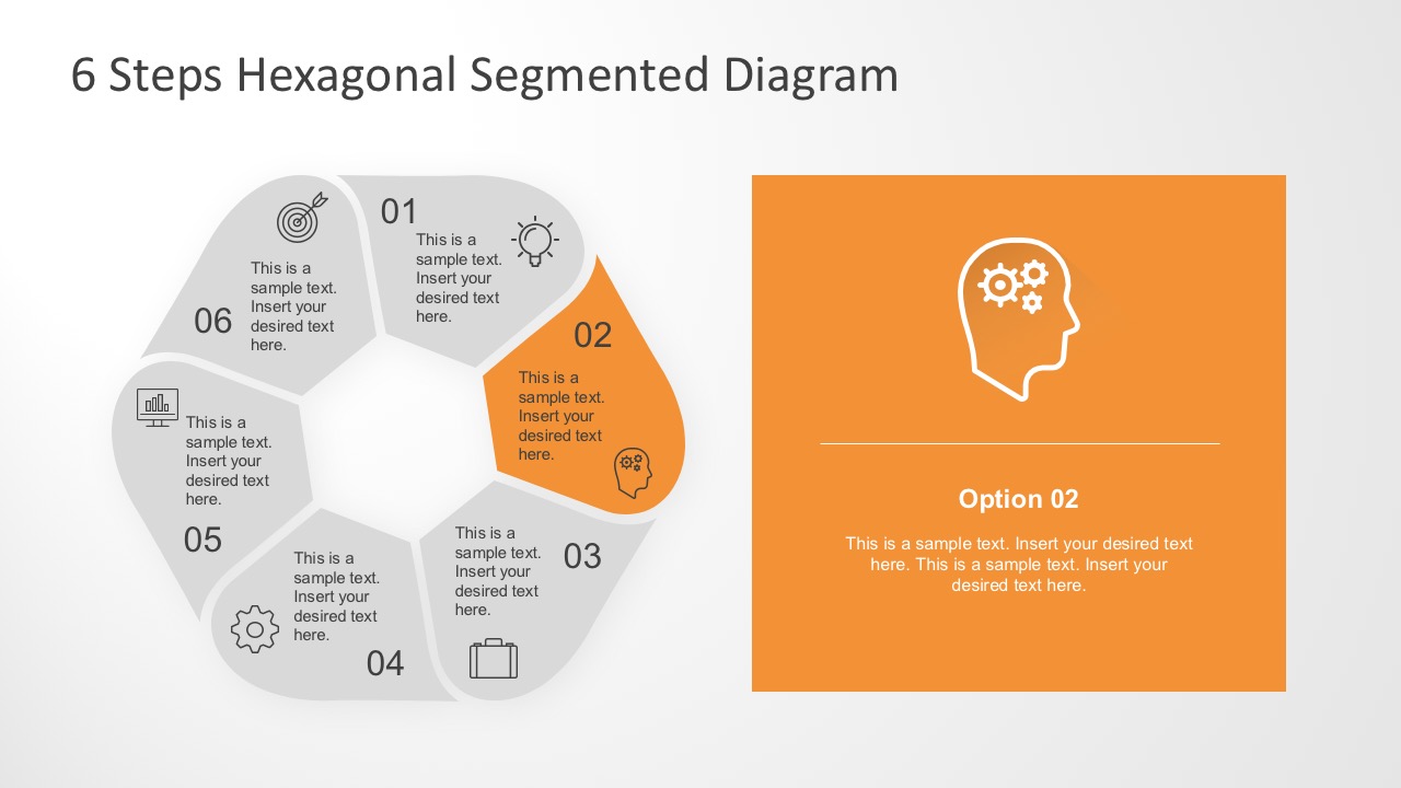 6 Steps Hexagonal Segmented Diagram