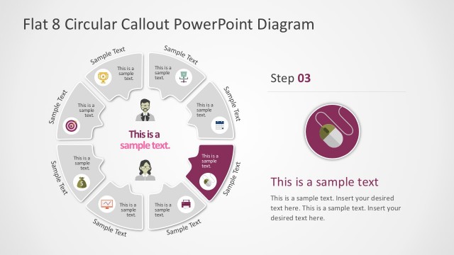 Flat Design 8 Steps Callout PowerPoint Diagram