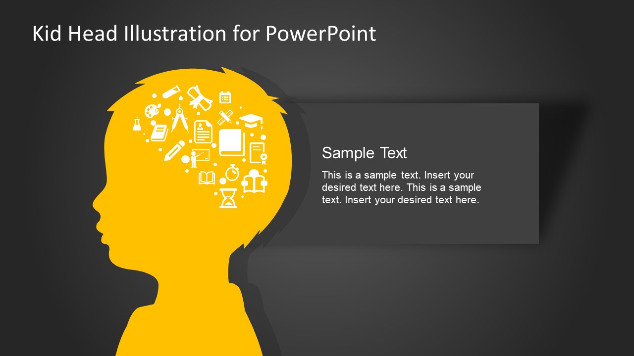 Yellow Silhouette of Kid Head Brain Icons