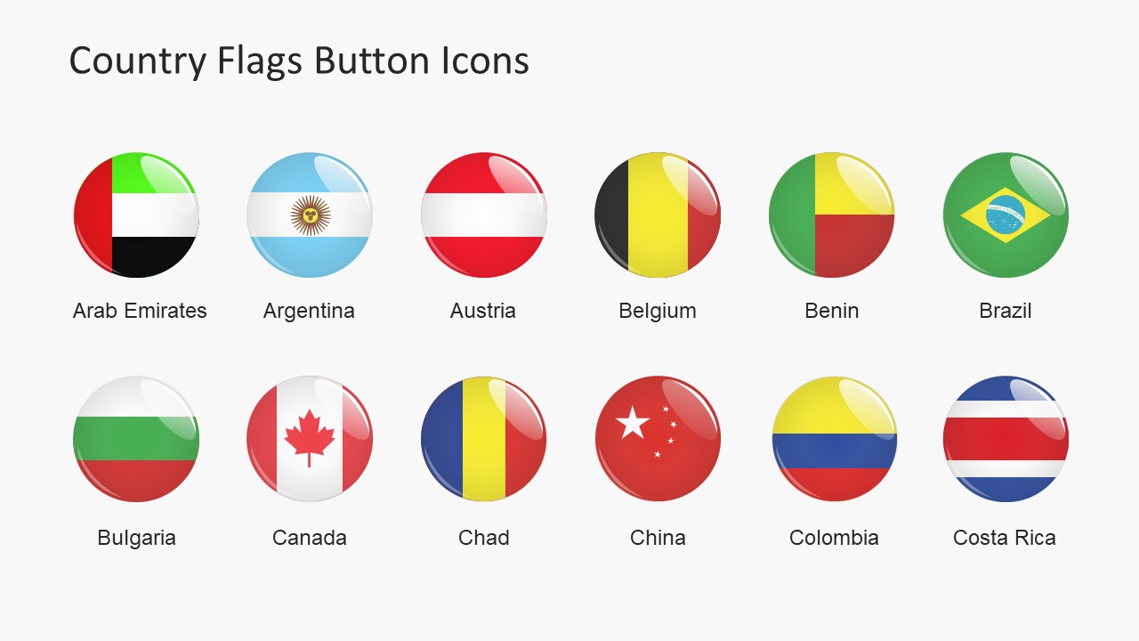 Country Flags Button Icons PowerPoint 