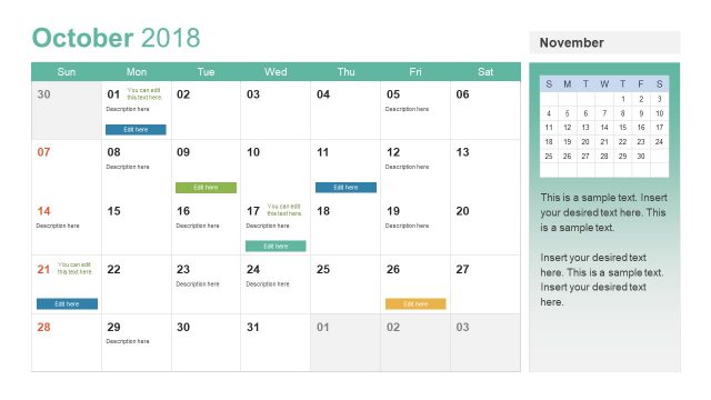 2018 Calendar Template for Management