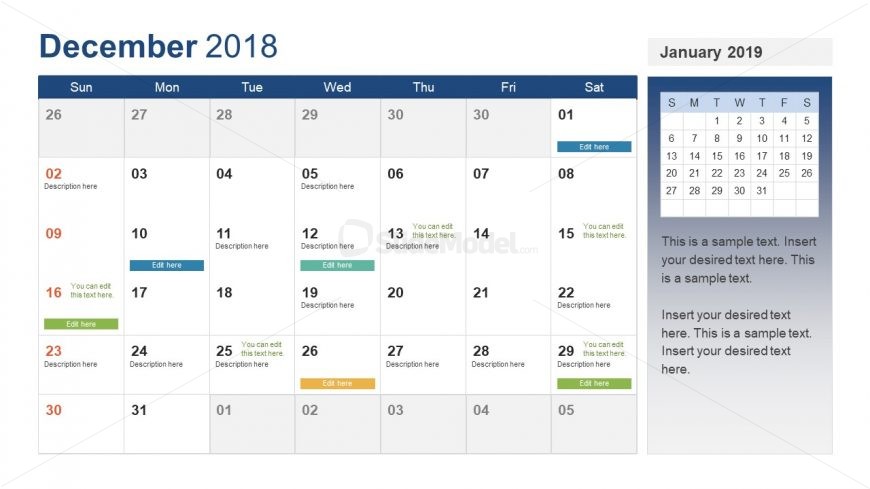 December Calendar for Holidays Reminders