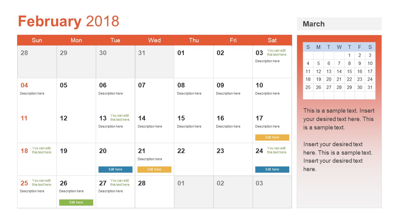 PowerPoint Calendar Template Year 2018 SlideModel