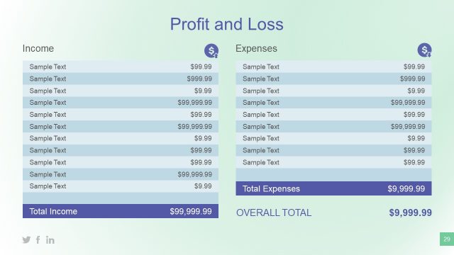 Profit and Loss Statement Table PPT