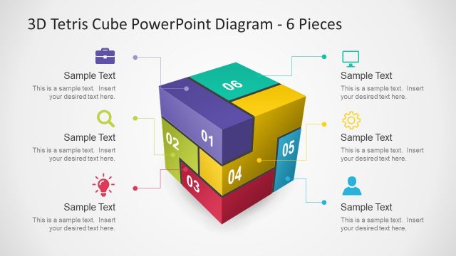 6 Pieces 3D Tetris Cube PowerPoint Diagram