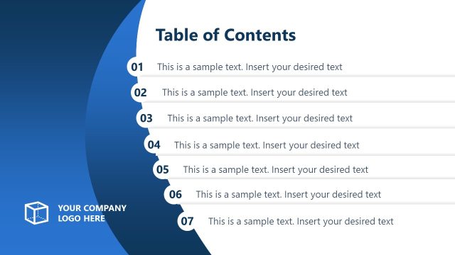 Slide for Table of Contents – Company Overview Template