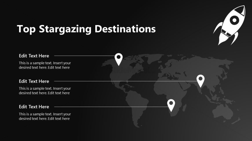 Editable Stargazing Destinations Template Slide with Rocket Illustration