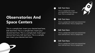 Space Centers Presentation Slide with Editable Text Boxes