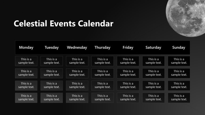 Columns and Rows Slide for Celestial Events Calendar