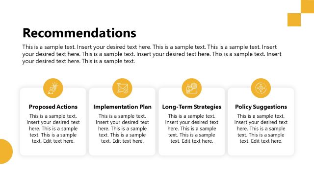 Recommendatioms Slide with Infographic Icons