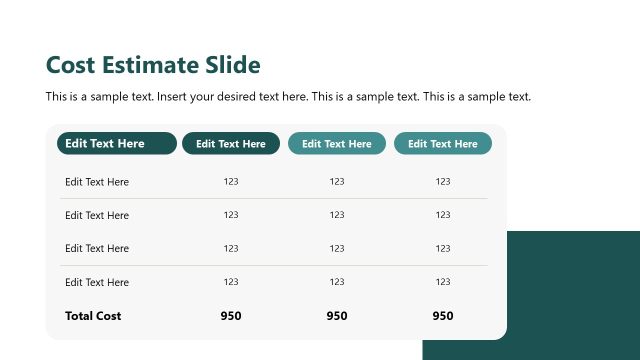Cost Estimate Table Diagram Slide for PPT