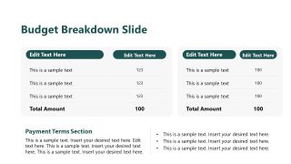 Table Format Slide for Budget Presentation