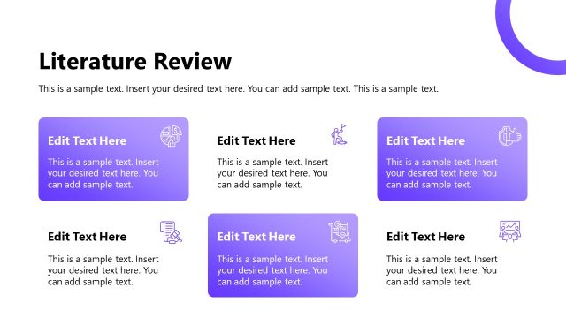 Literature Review Slide with Placeholder Text Sections