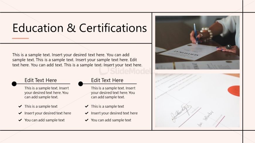 PPT Slide for Education & Certifications Presentation - Bio Professional Template