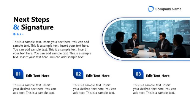 Editable Next Steps & Signature Slide