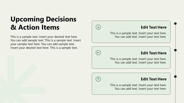 Upcoming Decisions Slide with Placeholder Text