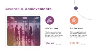 Awards & Achievements Slide Template showcasing business accomplishments with a modern layout and gradient color scheme.