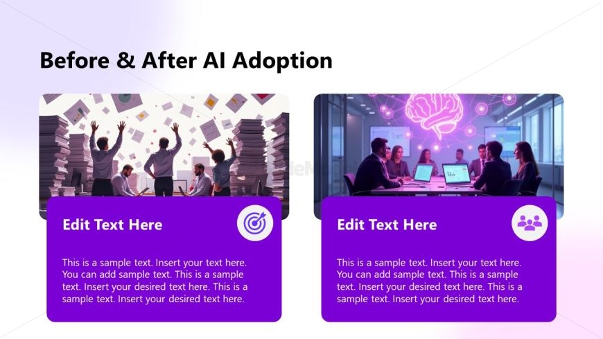 Digital Images Slide Template for Comparing Phases of Before & After AI Adoption
