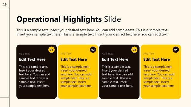 Operational Highlights Slide with Blocks of Placeholder Text