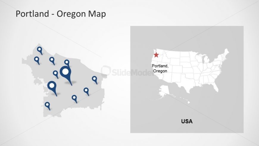 Template Blue Location Pins Portland Map