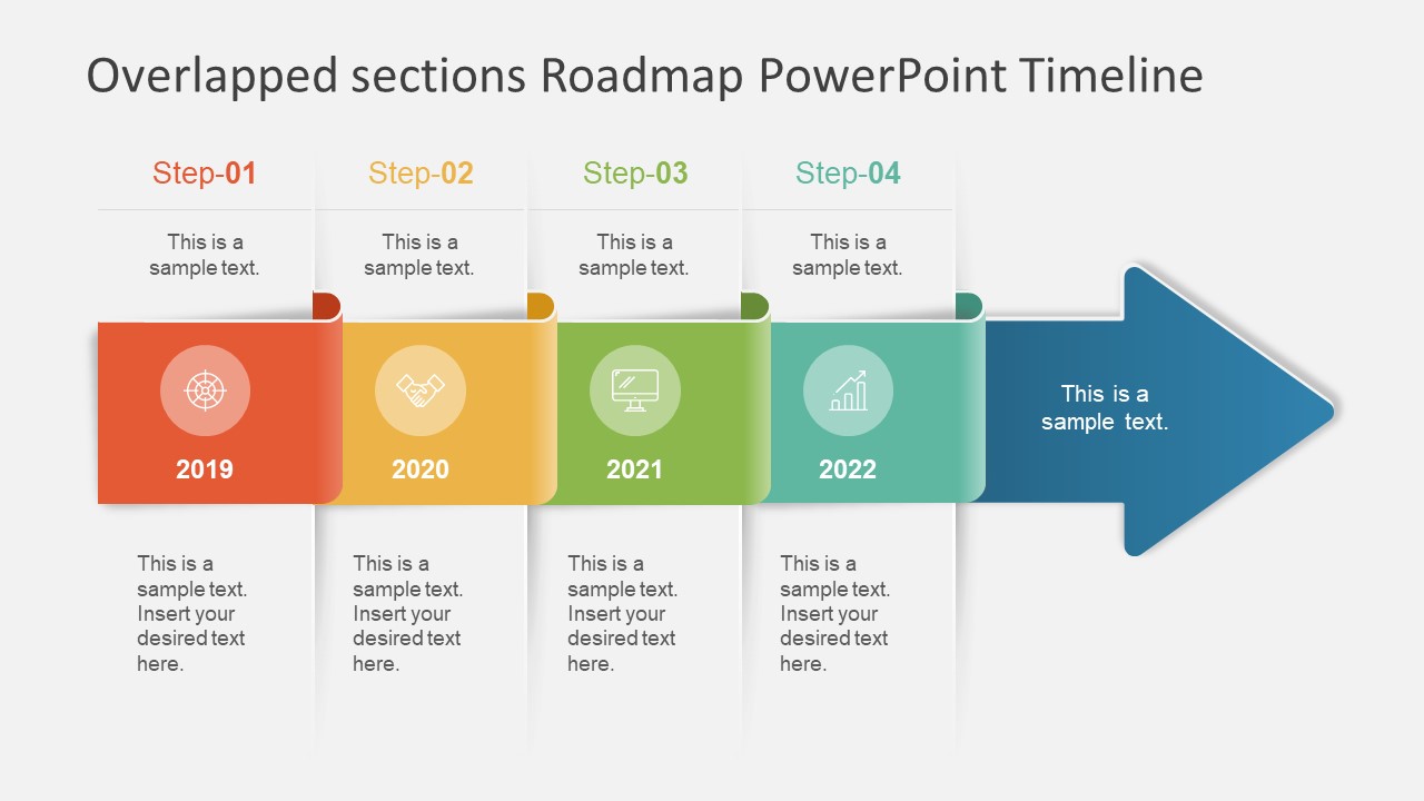 4Column Overlapped Sections Roadmap PowerPoint Timeline