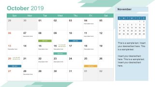 Monthly Calendar 2019 Template October